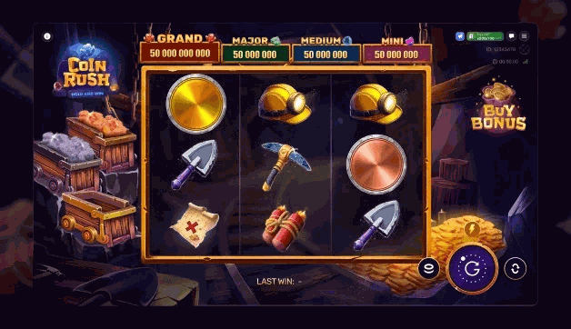 Desktop view of the mining slot grid with four jackpot panels