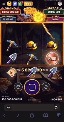 Mobile slot interface: reels, spin button, bet control and bonus buy