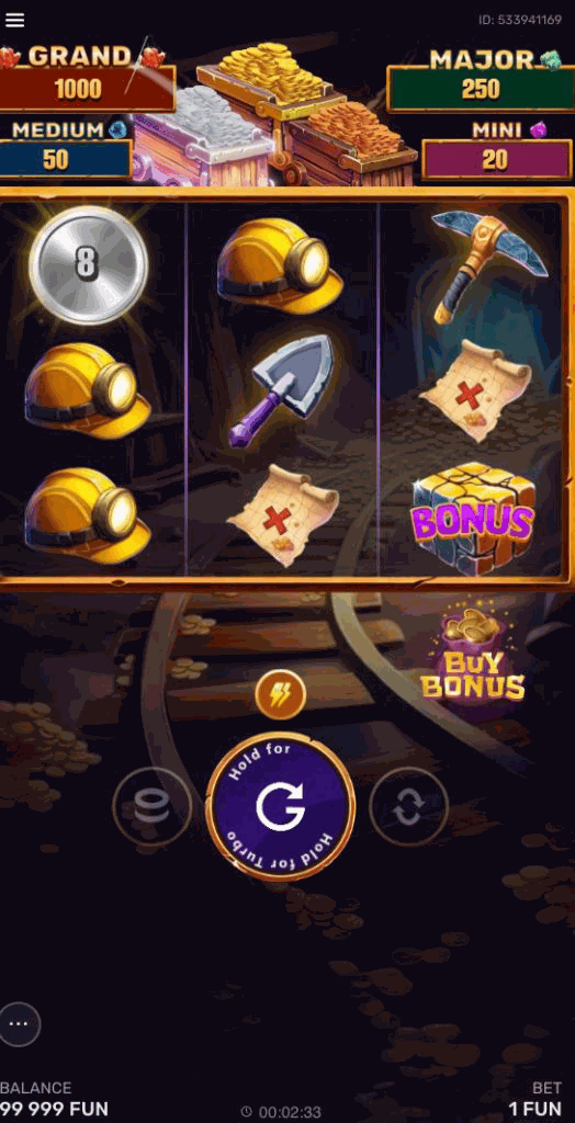 Demo play on a phone: a virtual Fun balance and reels of symbols