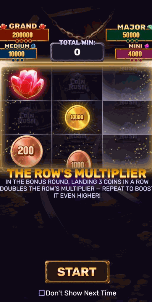 Screen explaining the row multiplier during the bonus round