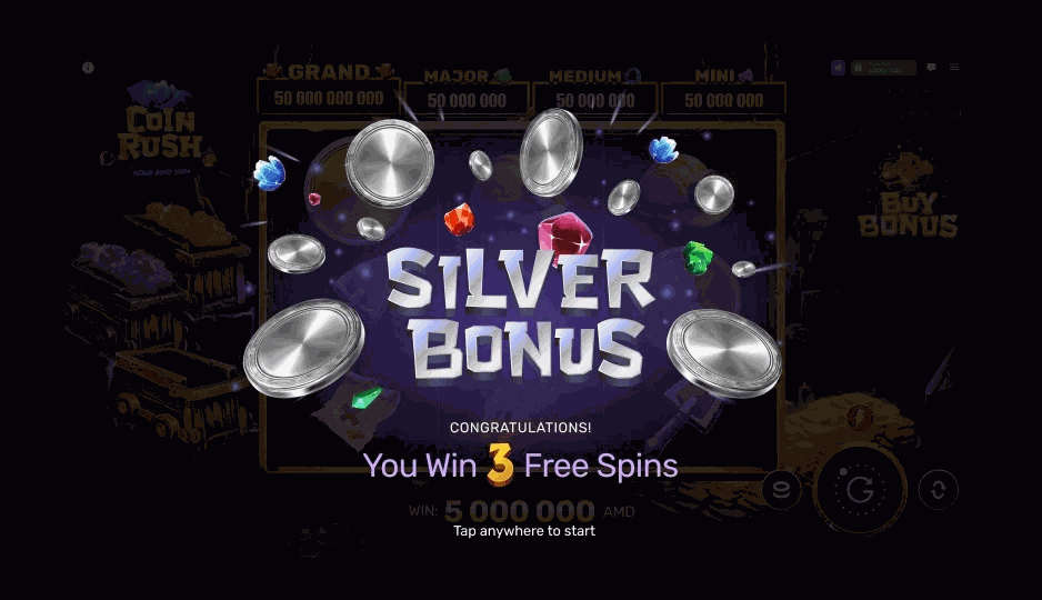 Silver bonus trigger screen with three free spins